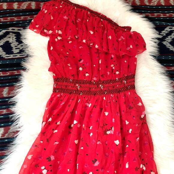 Joie Hafsa One Shoulder Asymmetrical Midi Dress Ruched Patterned sz M - Picture 6 of 13